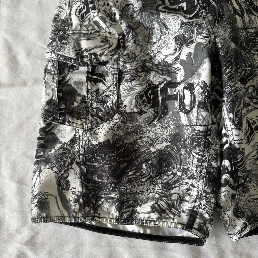 Y2K Fox Riders Co Mens Board Shorts Black White Skater Surfer Beach Size 34